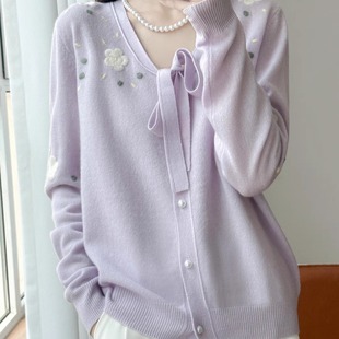 重工刺绣系绳蝴蝶结开衫 2504 新款