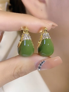 清新牛油果绿色滴油耳扣百搭轻奢复古港风设计感超闪满钻气质耳环