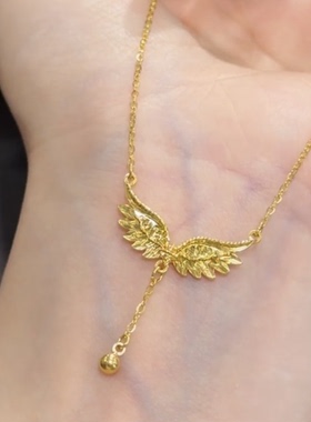 金色亮闪天使翅膀流苏球球吊坠锁骨链轻奢小众项链甜美气质配饰潮