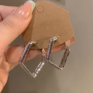 气质高级感方形镶钻耳圈时尚夸张个性耳环女轻奢小众设计感显脸瘦