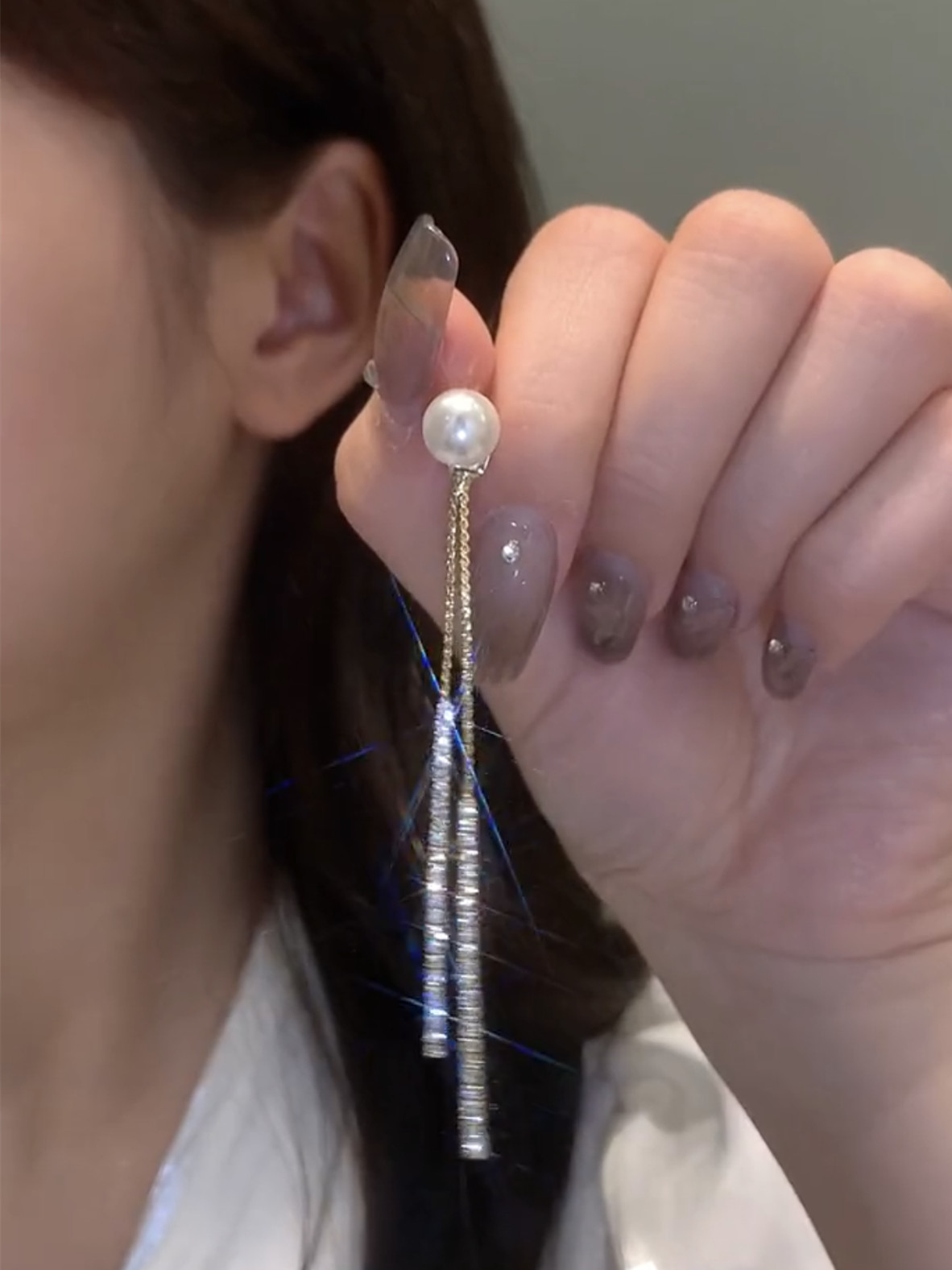 other银针日韩水钻女长款流苏