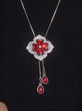 气质超闪红色杜鹃花毛衣链秋冬新款时尚百搭可抽拉调节大衣服配饰