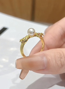 钛钢材质双龙戏珠小众设计感指环