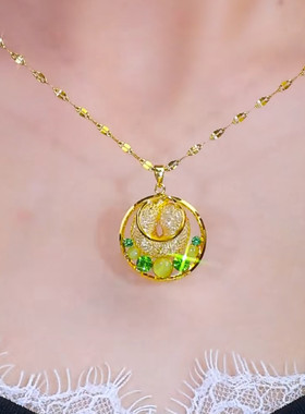 清新气质绿色金丝水晶锁骨链时尚百搭大气吊坠女2025春夏新款配饰