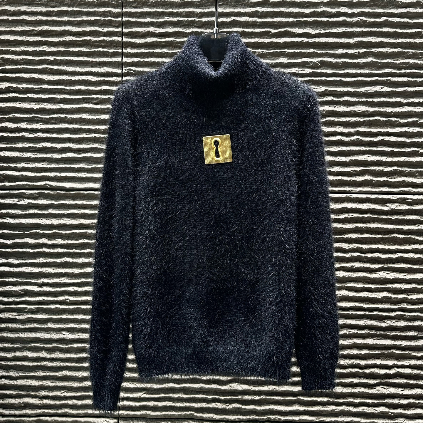 轻奢风高领长袖毛衣女SC金属装饰设计感高级仿水貂毛绒绒针织衫