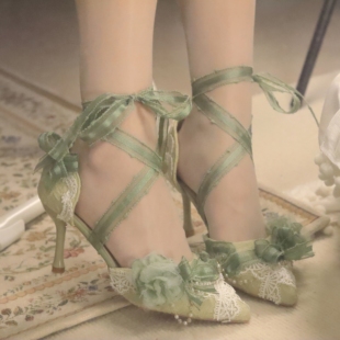 一只冲天兔原创手工lolita鞋 子优雅清新高跟洛丽塔