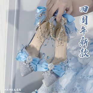 蓝色Lolita 一只冲天兔人鱼泪闪闪高跟鞋 大小码