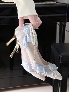 沧海珠泪lolita高跟鞋优雅伴娘鞋原创手作一只冲天
