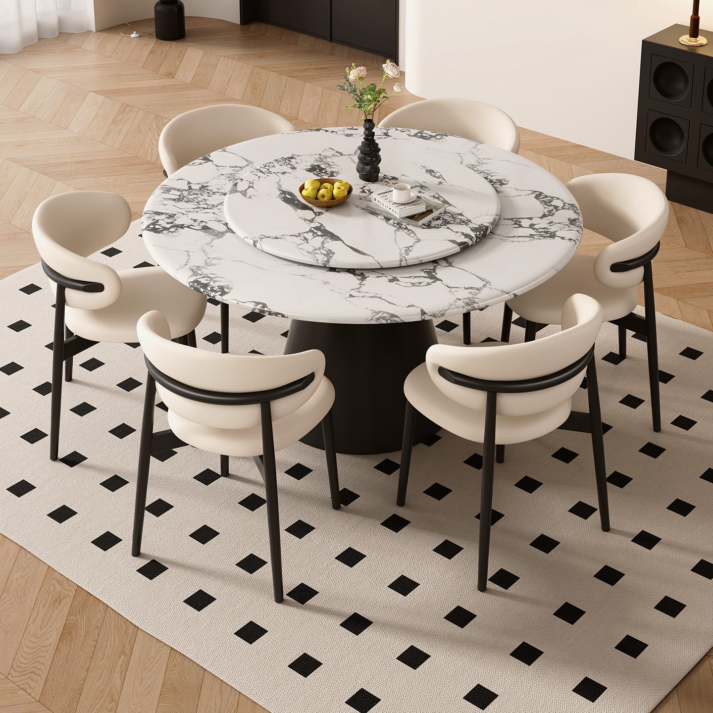 2024新款微晶石餐桌椅现代简约大理石圆桌家用超晶石实木圆形饭桌