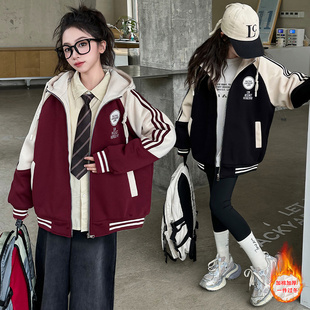 女童秋冬装夹棉棒球服外套2025新款韩版初中生加厚保暖拼接棉服潮