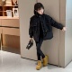 黑色牛仔拼接假两件棉服女童秋冬新款 小众高级感加厚棉袄保暖外套