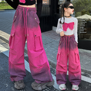 多巴胺女童嘻哈套装秋季2024新款中大童蝴蝶上衣工装脏脏裤两件套