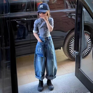 韩版女童破洞牛仔裤套装春秋2026新款时髦中大童立领开衫外套上衣