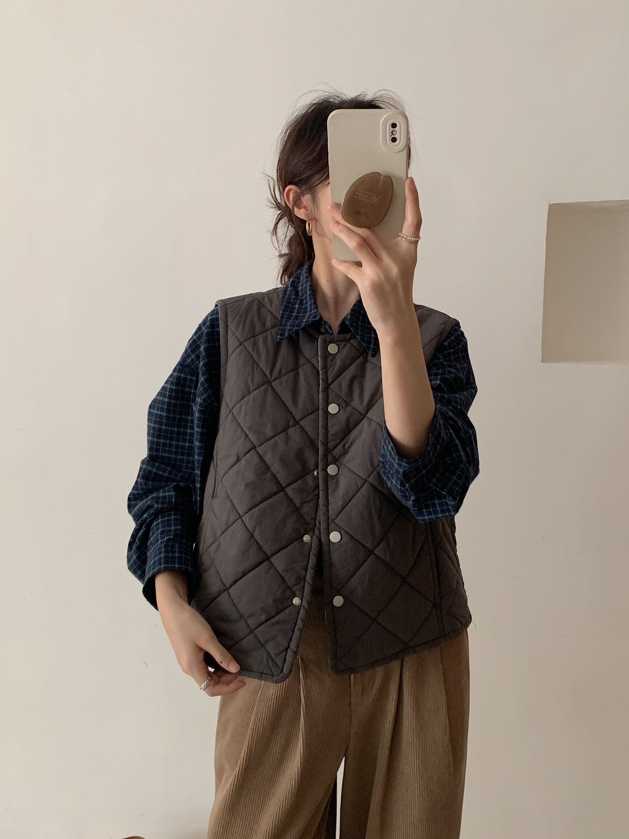 DAMAO STUDIO韩系菱格棉马甲女秋冬新款宽松显瘦百搭叠穿坎肩外套