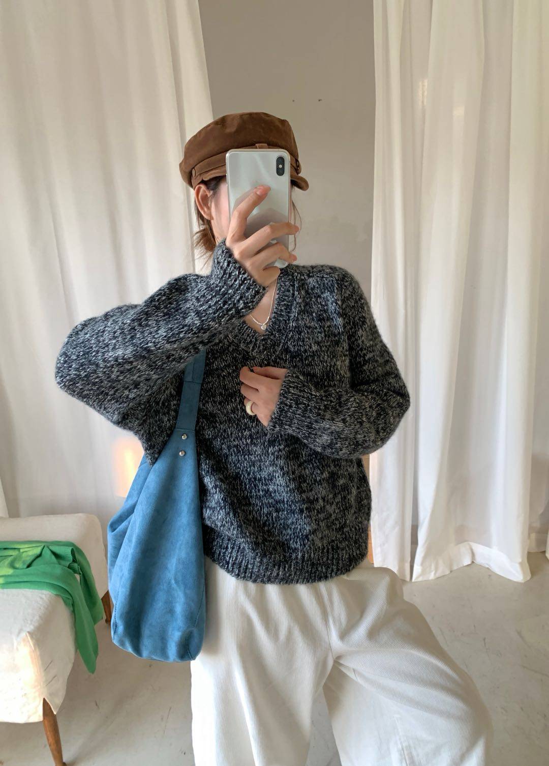 DAMAO STUDIO韩系复古V领毛衣女宽松慵懒风套头长袖针织衫上衣女,女装/女士精品,毛衣,淘宝优惠券,粉丝福利购,淘宝优惠卷