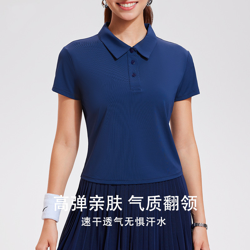 短款Polo衫网球服女夏翻领短袖T