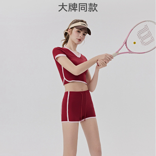 春夏运动套装女撞色裸感外穿健身普拉提网球羽毛球训练透气瑜伽服