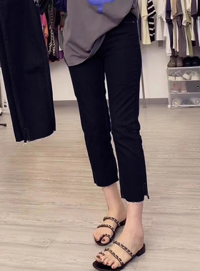 大码直筒开叉牛仔裤女小个子八分