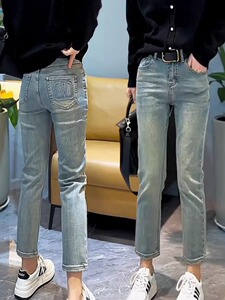 2024春季新款大码直筒铅笔牛仔裤女百搭显瘦胖妹妹mm弹力烟管裤子