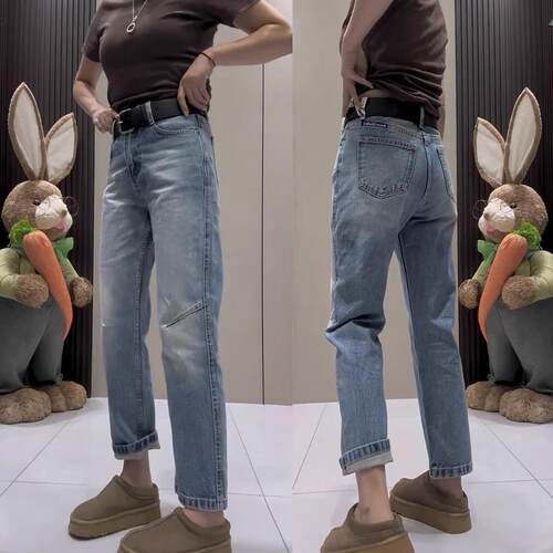 大码高腰显瘦遮肉直筒牛仔裤女