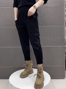 秋冬新款梨形身材大码休闲裤女加绒胖妹妹遮胯显瘦工装哈伦老爹裤