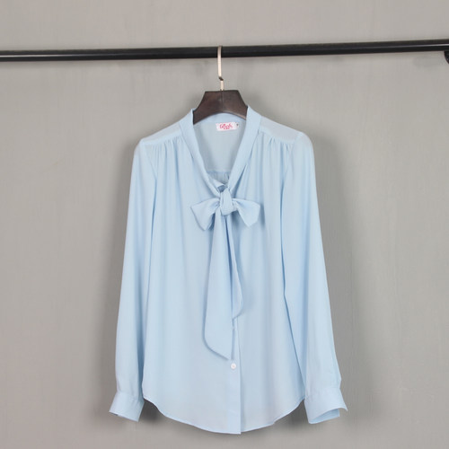 系带雪纺女21蝴蝶结法系通勤衬衫