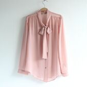 雪纺衫 系带小衫 女 法式 春秋气质通勤飘带宽松衬衫 纯色蝴蝶结长袖