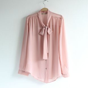 雪纺衫 系带小衫 女 法式 春秋气质通勤飘带宽松衬衫 纯色蝴蝶结长袖