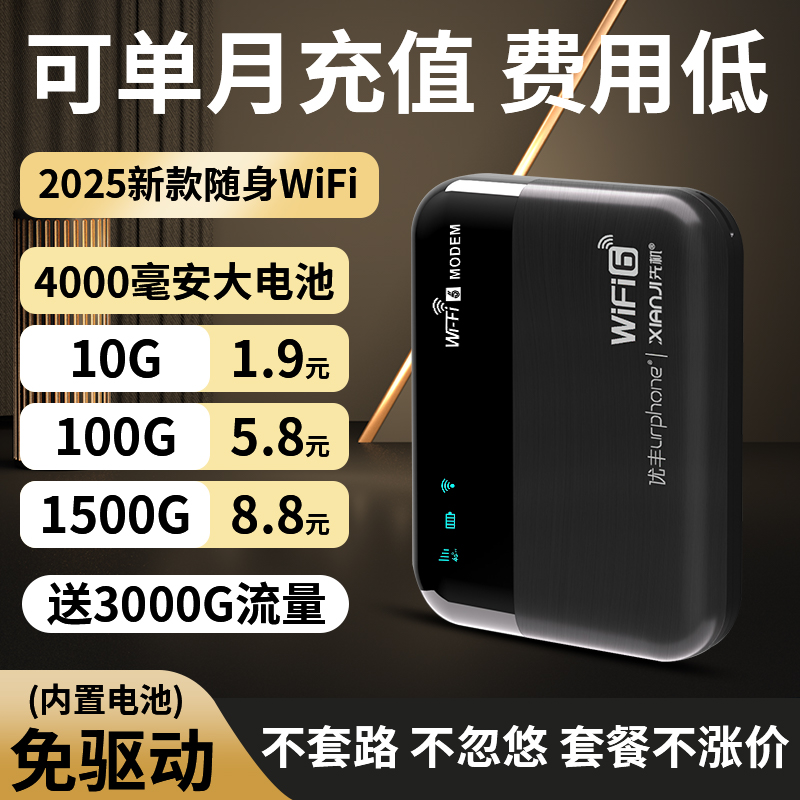 2025新款随身wifi移动无线wifi6全国通用流量免插卡4G便携式无限智能上网路由器车载宿舍随身wifl适用华为