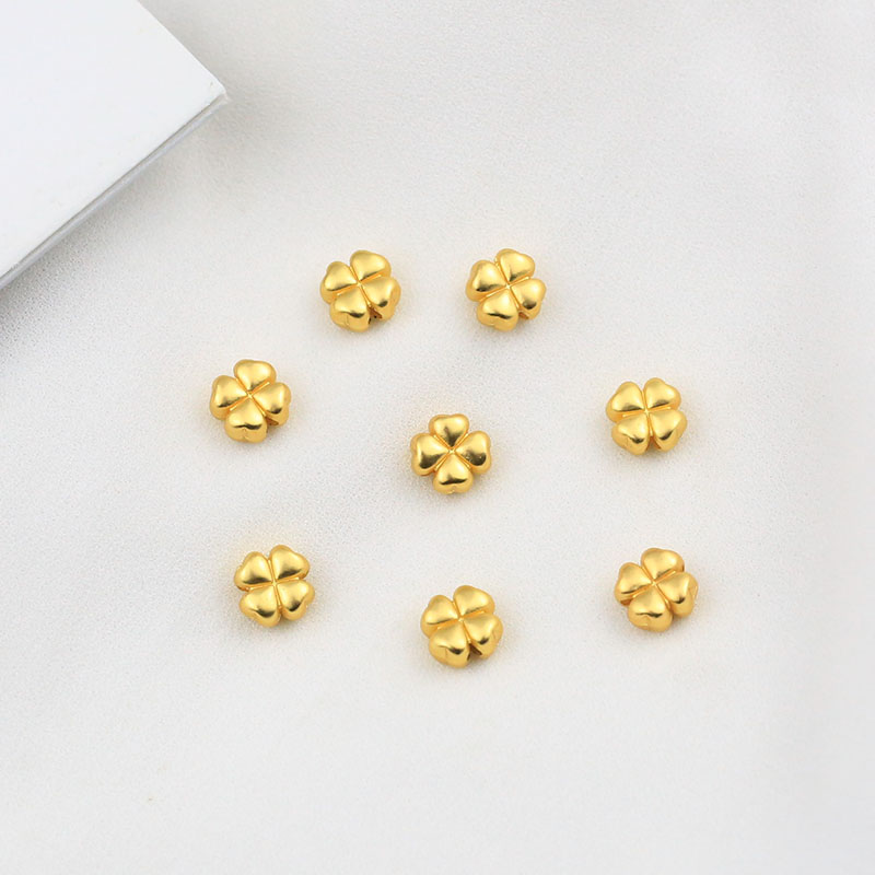 合金8mm配珠大孔四叶草金扁珠散珠隔片 DIY手链手串手绳配件配饰