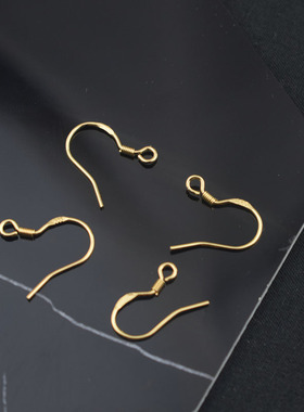 保色18k包金防过敏扁耳钩弹簧带珠耳饰品配件手工制作耳环diy材料