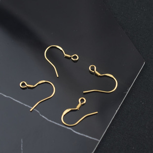 保色18k包金防过敏扁耳钩弹簧带珠耳饰品配件手工制作耳环diy材料