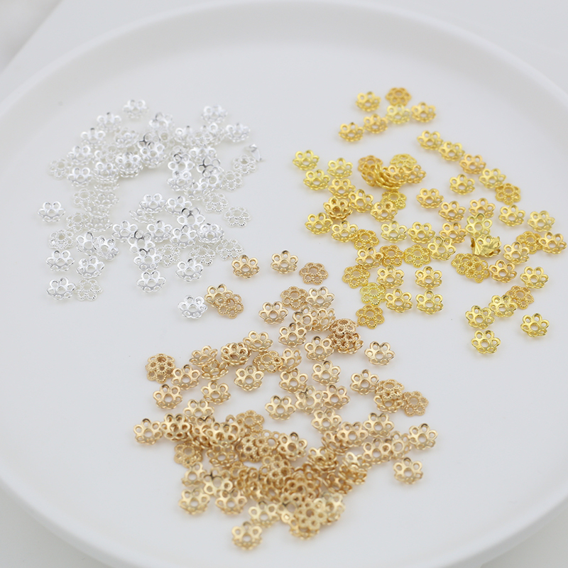 电泳保色合金6mm镂空六瓣花托珠托diy手链项链手工材料饰品配件