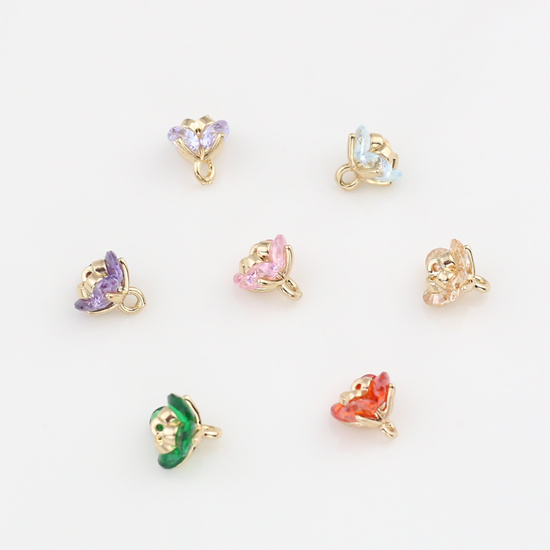 18k保色铜包边微镶锆石稀土8mm玫瑰花心diy手工耳环手链吊坠配件