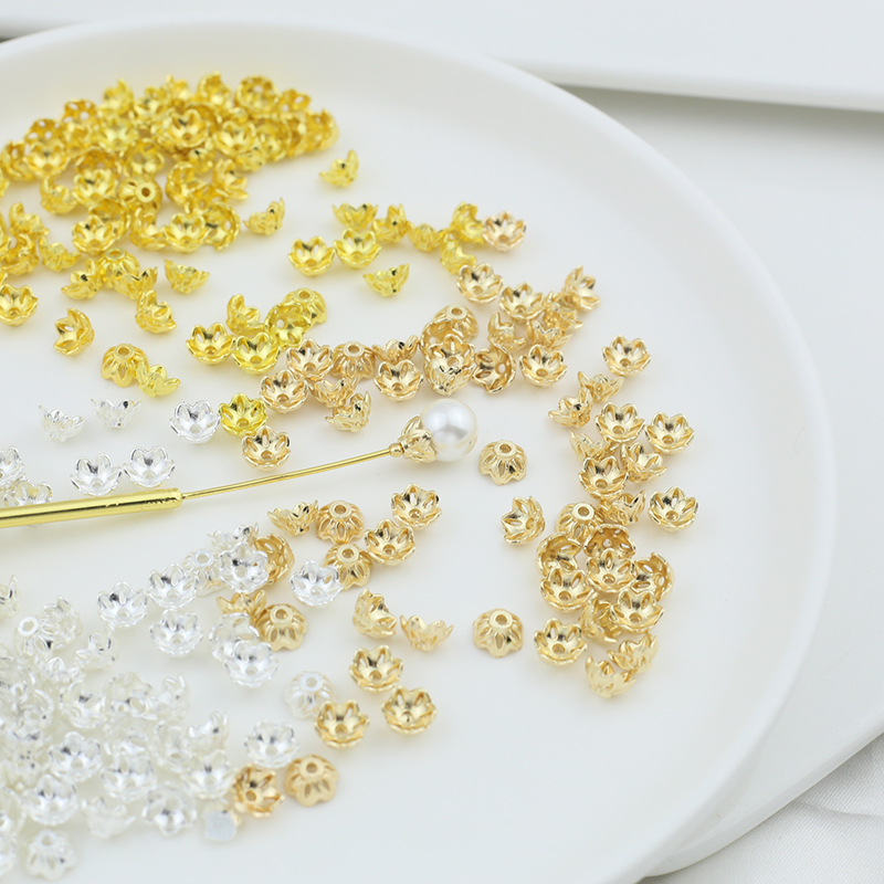 保色合金6mm缠枝珠托小帽子diy古风发簪步摇缠花绒花玉花饰品配件