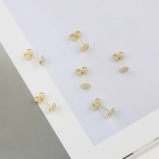 18k保色圆盘S925银针6mm平底耳钉平托耳针带耳堵DIY手工饰品材料