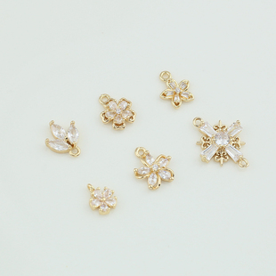 18k保色纯铜锆石桃心五瓣花小雏菊十字架花形吊坠diy手链耳环饰品