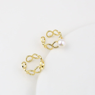 18K包金保色纯铜镂空带针戒指可调节大小镶嵌半孔珍珠DIY手工配件
