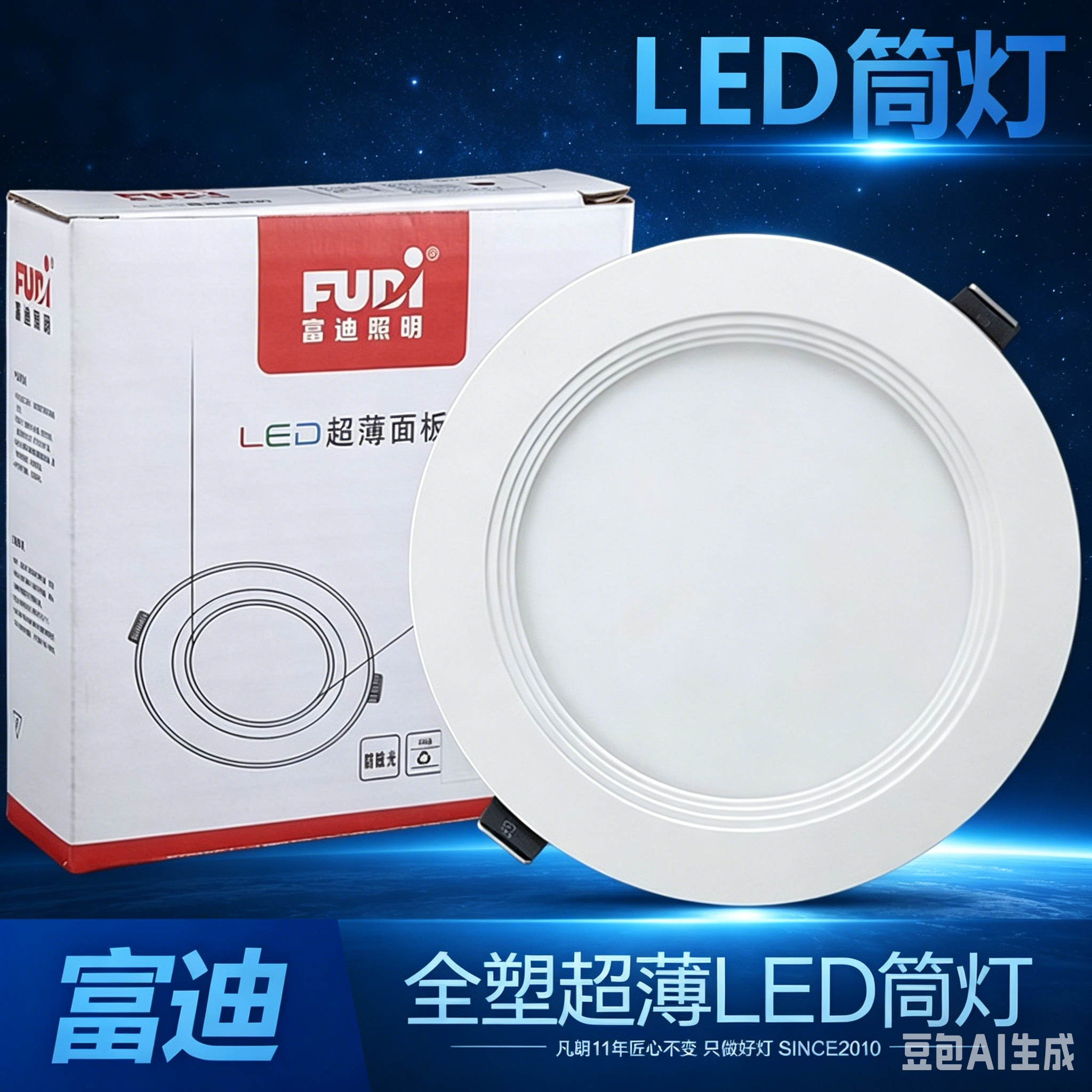 富迪led超薄筒灯3w5w7w4寸9w5寸12w15w18w嵌入式格栅灯圆形面板灯
