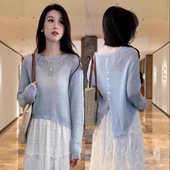 领长针衫 织新款 女春季 背女薄圆袖 夏搭防后镂空上衣 外晒罩衫 PQ款