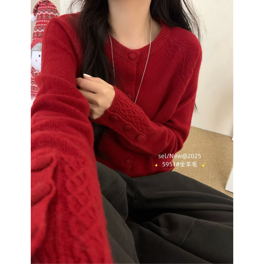 韩系米色袖口设计感羊毛针织开衫女2025秋冬新款花边圆领毛衣,女装/女士精品,毛针织衫,淘宝优惠券,粉丝福利购,淘宝优惠卷