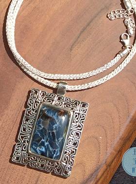 五宝町银吊坠暴风雨石仿古青铜纹
