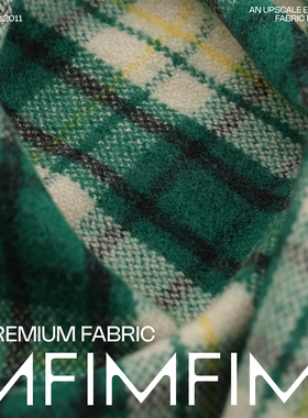 G&CC面料 WV初剪羊毛时装混纺 绿色格纹服装布料宽145CM 555G/M