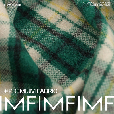 G&CC面料 WV初剪羊毛时装混纺 绿色格纹服装布料宽145CM 555G/M