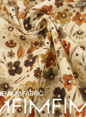 PINTO棉灯芯绒柔软黄底碎花印花衫连衣裙面料幅宽135CM意大利进口