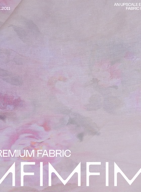 Z家 新款新花 高支高密亚麻带粘衬油画感紫印花服装布 宽145CM