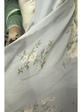 RATTI 长丝VI面料灰色底印花衬衫连衣裙面料 宽140CM 意大利进口