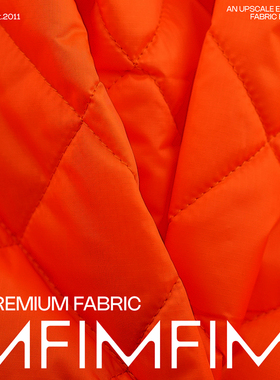 G&CC面料时装绗缝面料橙色菱形格外套面料宽140CM 330G/M 意大利