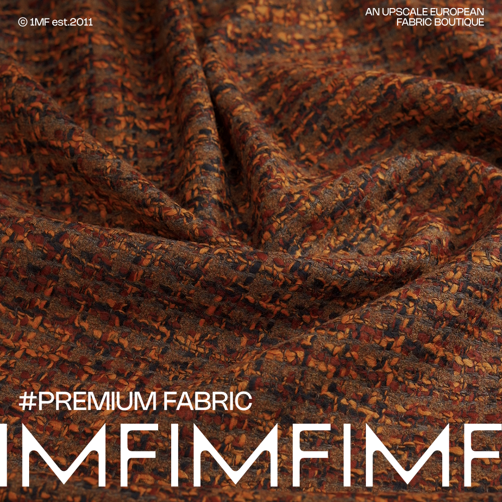 羊毛交织面料咖色小香风粗花呢布