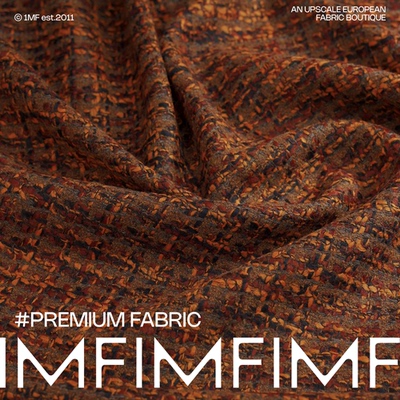 羊毛交织面料咖色小香风粗花呢布